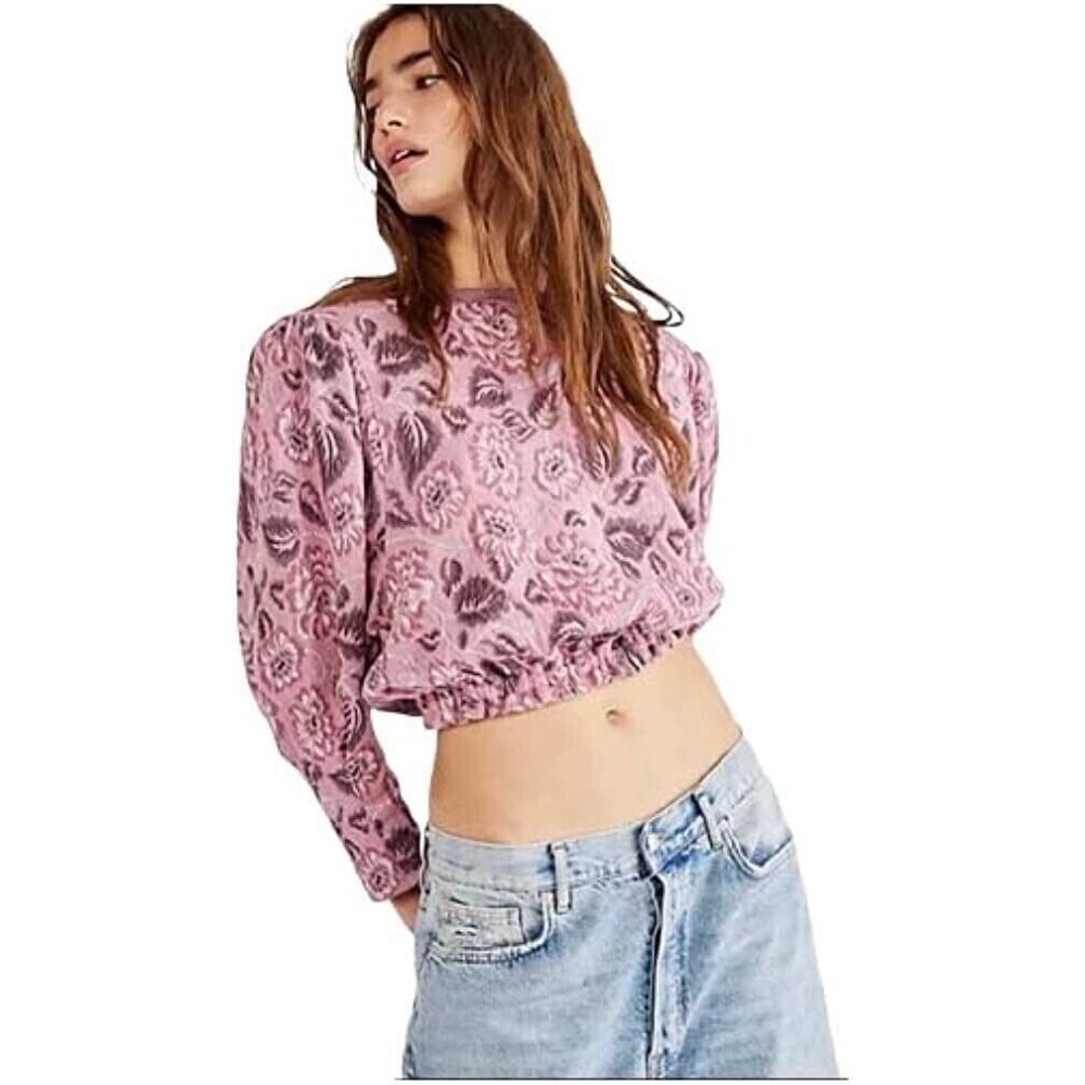 Free People Women's No Ordinary Top Smoked Pink Medium Puff Sleeve Open Back